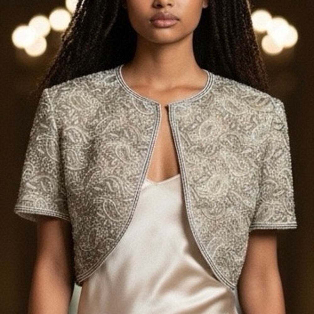 Vintage Sténay beaded cropped evening bolero jacket size 6P NWT